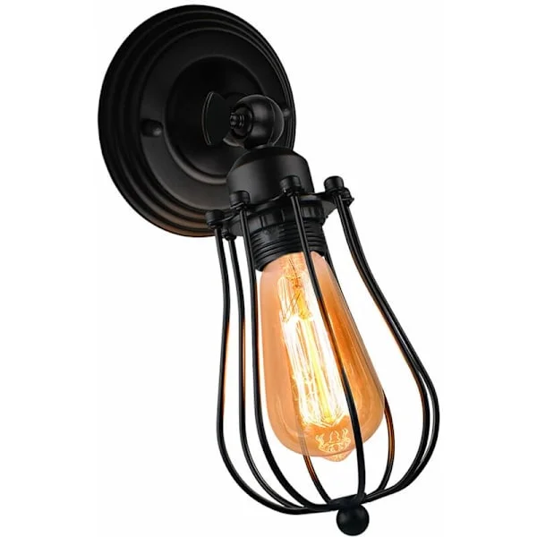 Retro Industriell Vegglampe Justerbar Metall Vegglampe Metallbur Vegglampe - Svart