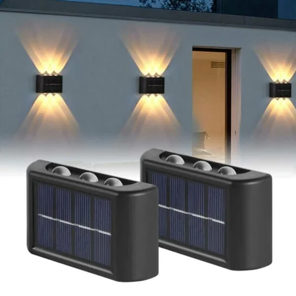 2-Pack Solcellslampa för Fasad Vägg Utomhus – Fasadbelysning Solcell Svart_qq