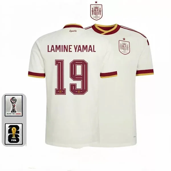 Fodboldtrøje Spanien Udebanetrøje VM 2026 Nr. 19 Yamal (Kun T-shirt)(f2) 2026 Udebane Nr. 19 Yama*-F2-