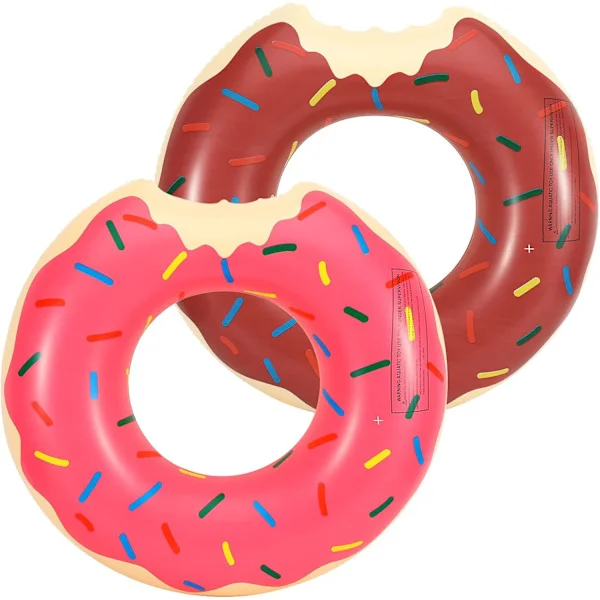 Simringar, 2-pack Donuts Mönster Hållbar PVC Simring Vatten Kul Uppblåsbar Pool Flyta Rör Sommar Simbassäng Flyta Ring