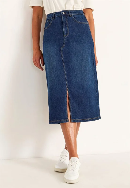 Cellbes of Sweden - Cowboynederdel med slids foran i mørkeblå / denim til damer i størrelse 34/36