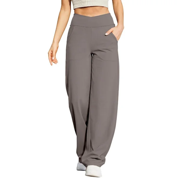 Dam vida ben dressbyxor stretch hög midja yogabyxor avslappnade byxor fickor
