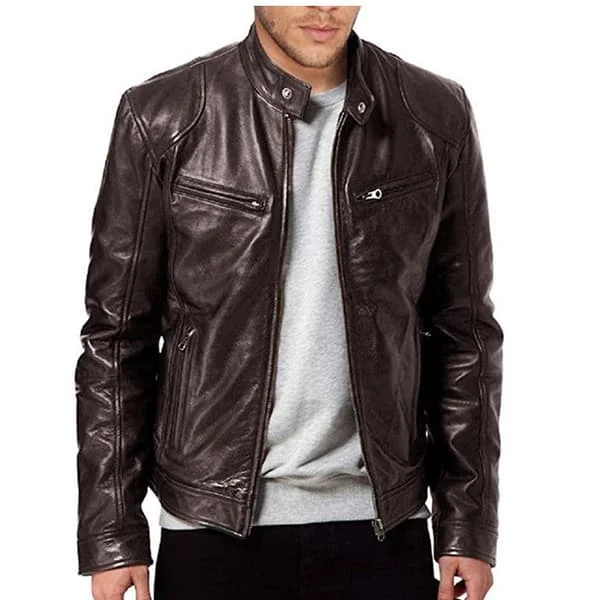 【DT】Herr Läder Bikerjacka Brun