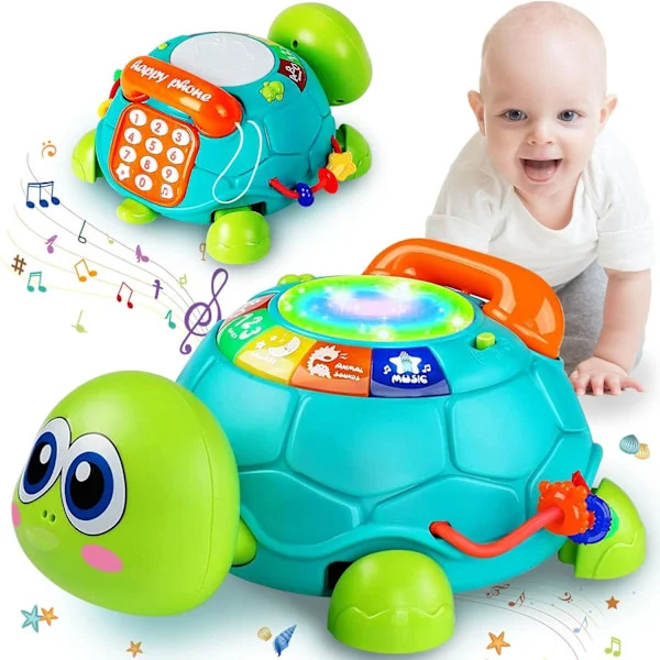 Baby Crawling Leker 6 til 12 Måneder Spedbarn Skilpadde Musikalske Leker med Telefon Håndtromme Baby 7 8 9 10 11 Måneder 1-2 År Gammel Gutt Jente Gave