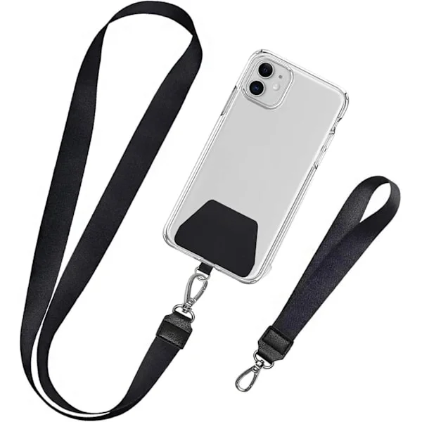 Mobiltelefon-snor til nøgler 2 stk. halsrem og håndledsrem Lasso nøgleringholder Universal telefoncover Sort