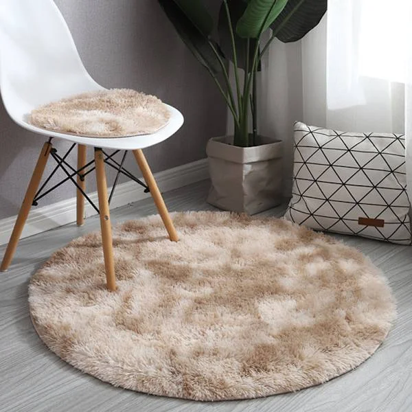 Fluffy, Shaggy Round Rug for Living Room and Bedroom in Camel Color 50cm
