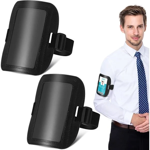 2 st Armmärkeshållare för män Läder ID Armband Justerbar Märkeshållare med Elastiskt Armband Vattentätt Skipass Armband för Arbete Vykort Kontor