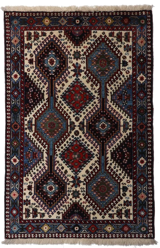 Hand Knotted Yalameh Rug 80X126 Oriental Wool Dark Red/Beige Small