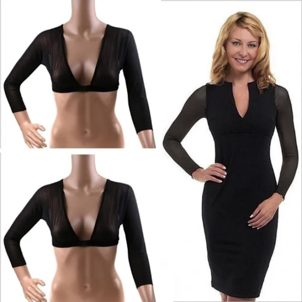 2-i-1 mesh push-up bh-top med frontlukning til hverdag og aften, crop langærmet base, sømløs støtte, sort M