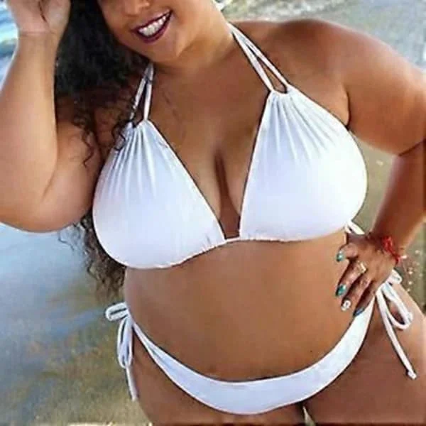Stora Storlekar Dam Vadderad Halterneck Bikini Set Strand Badkläder Baddräkt Sommar -NMAOV(2XL Vit)