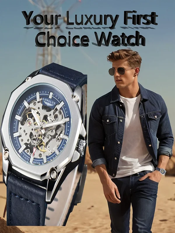 AliExpress - Montre automatique LONGLUX, style sport, vente en gros, montres mécaniques, montre homme en cuir ajouré, cadeau pour homme