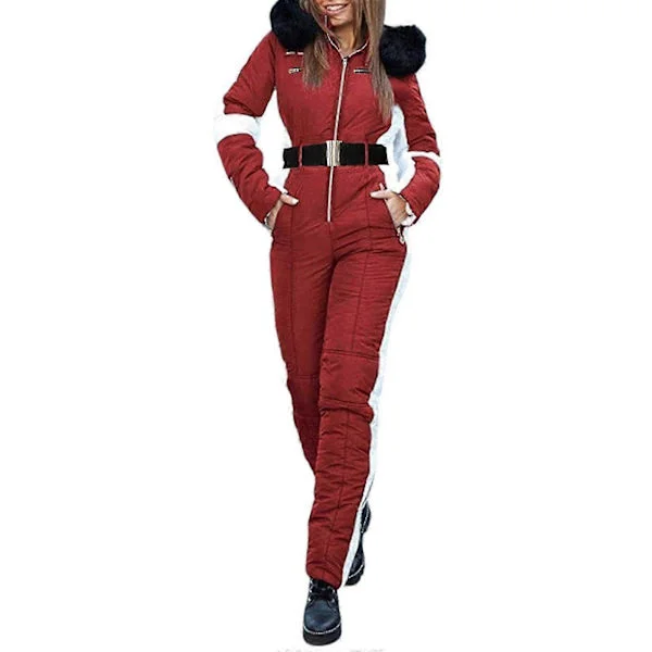 Dame Vinter Vanntett Ski Snowboard Sportsklær Dress Hette Foxs Pels Jumpsuit