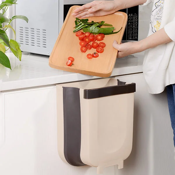Wall Mounted Foldable Trash Can Kitchen Waste Bin Built-in Garbage Bag Box Lidless for Home Bathroom Tawny