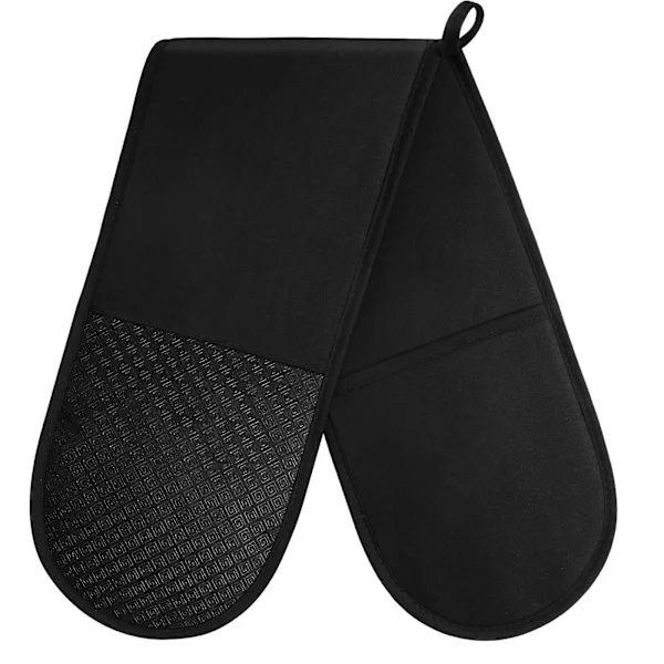 Deluxe Dobbel Grytevott, 250°C/482°F Varmebestandig BBQ Grytevotter, for Matlaging Baking Grilling - Svart