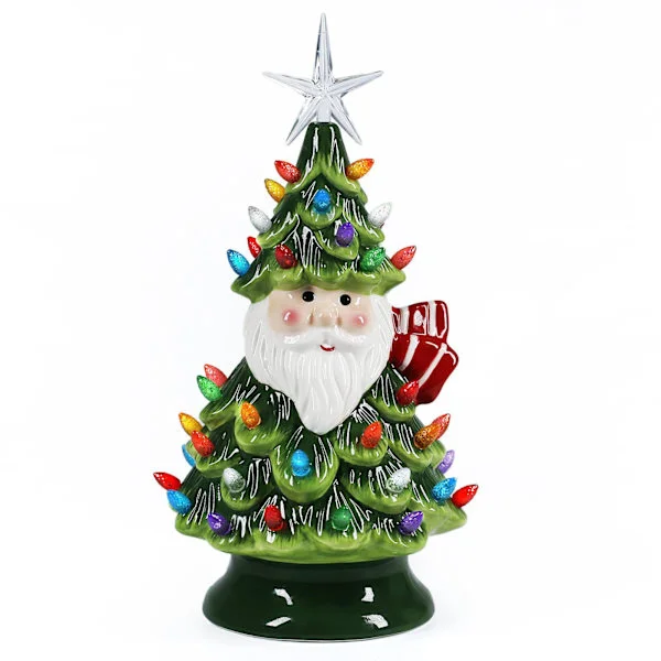 11" Keramisk juletre bordplate juletrelys med 50 flerfargede lys og 1 stjerne topper for bordplate skrivebord klassisk serie jul