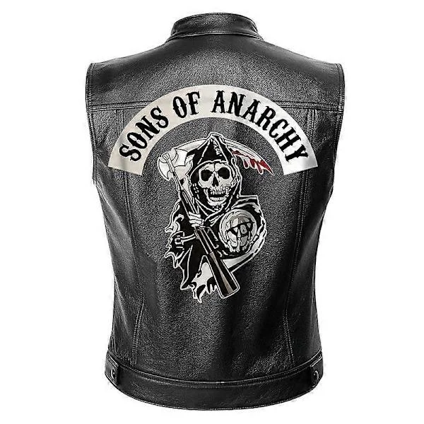 【YD】Sons of Anarchy Leather Jacket Vest Men Motorcycle Spring Jackets SOA Punk Black Motorrad Gilet S