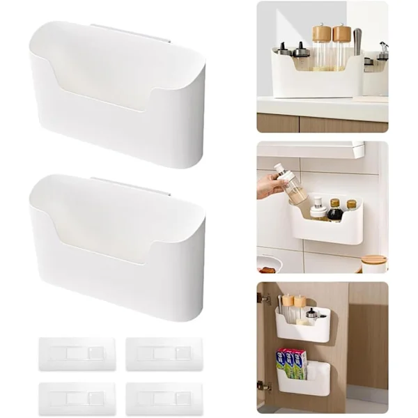 Self-adhesive wall-mounted storage boxes, storage box for kitchen cabinets, bathroom, refrigerator, small items
