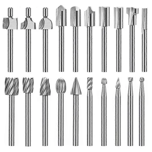 20 stk. HSS-freser karbid graveringsbits for Dremel freser bitsett 1/8" (3 mm) skaft for Dremel Proxxon roterende verktøy