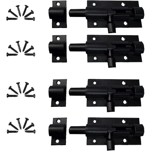 4 Pcs Stainless Steel Bolts, Gate Latch, Stainless Steel Sliding Gate Latch, Sliding Door Lock, Door Lock Bolts for Garden Gate, Shed (Black)