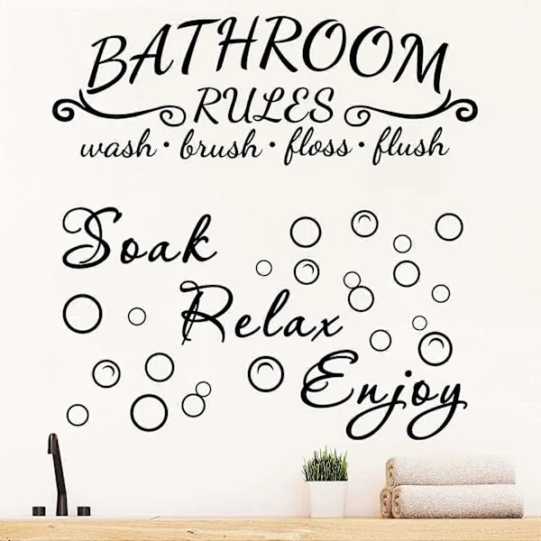 2 stycken badrumsväggdekaler klistermärke Soak Relax Enjoy Badrumsregler väggdekal vinylcitat ord väggkonst dekoration för hem badrum (svart)