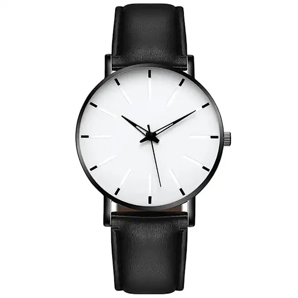Modern stilren klocka med armband i äkta läder - Välj färg