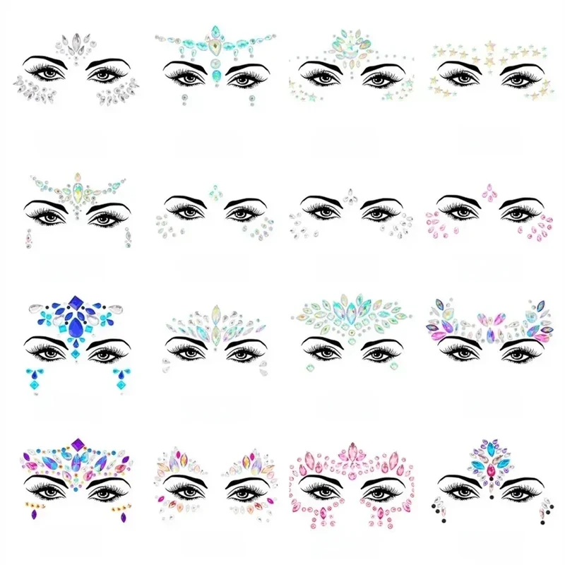AliExpress - 3D Sexy Gesicht Tattoo Aufkleber Temporäre Tattoos Glitter Fake Tattoo Strasssteine für Frau Party Gesicht Juwelen Tattoo