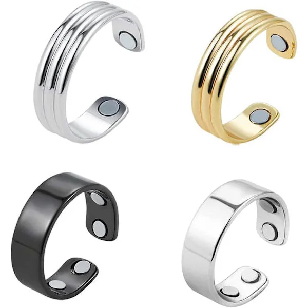 4 stk. Atisk drenering terapeutisk magnetisk ring for kvinner menn Fidget-ring for angstlindring Stress Åpne justerbare ringer