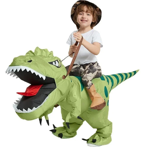Oppustelig Dinosaur Kostume T-Rex Kostume Sjovt Halloween Kostume til Voksne Fest_TF_TF Grøn-FX- Grön 120-150cm Børn