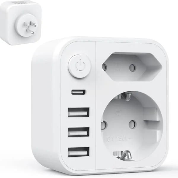 6-i-1 grenuttak, grenuttak med 2 USB A- og USB C-porter, vegguttak med strømbryter (4000W/16A), dobbeltkontakt