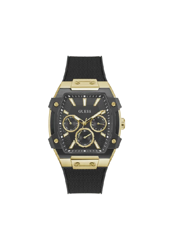Guess Phoenix Herr, Svart/guld Silikonband - Gw0956g2 Klockor Herr 44 mm