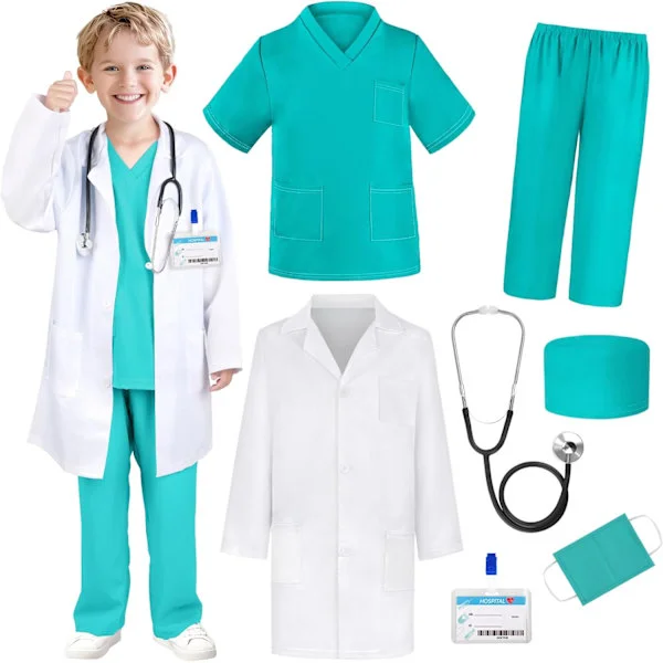Kids Doctor Costume - Scrubs, Stethoscope, Lab Coat - Halloween Costume, Career Day Costume for Girls 3-12 Years 3-4 T 3-4 T_tfrf 3-4 T Green