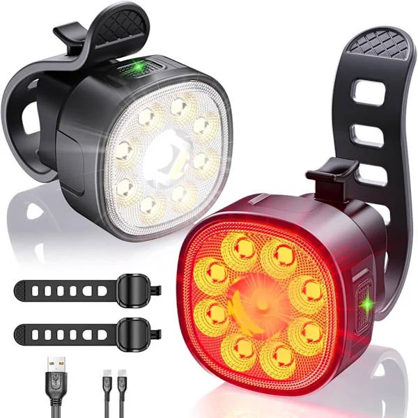 ING Cykellygter - cykellygter foran - røde og hvide LED cykellygter - for-/baglygter - IP65 vandtæt - USB-C opladning