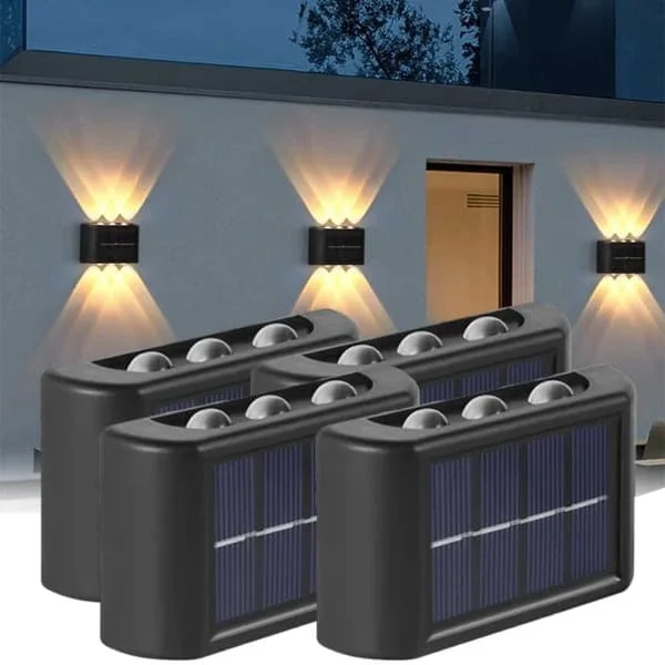 4-Pack Solcellslampa för Fasad Vägg Utomhus – Fasadbelysning Solcell Svart_qq