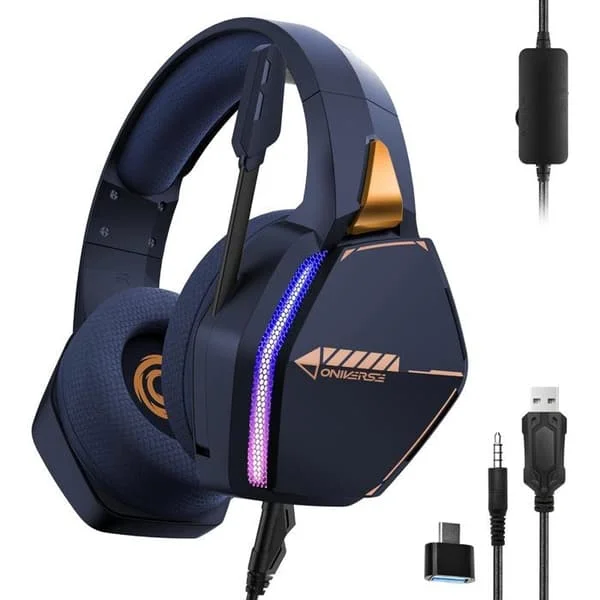 Trådbunden gaming headset - ONIVERSE - Nebula Abyss Blue - 50 mm högtalare - Kompatibel med PS5/PS4/Switch/Xbox/PC - Justerbar LED-mikrofon