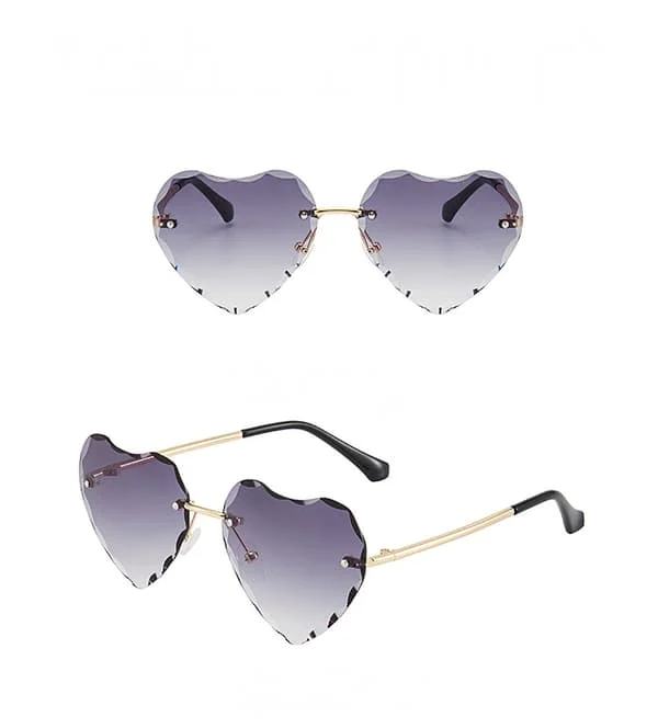 Kuttede kanter Gradient Love Barnebriller Liten Jente Rammeløse Mote Peach Heart Barnebriller Trend----Gullramme Dobbel Grå Ark