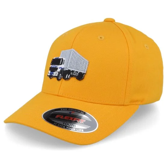 Kiddo Cap - Gul flexfit Caps - Kids Truck Container Yellow Stretch Fit @ Hatstore