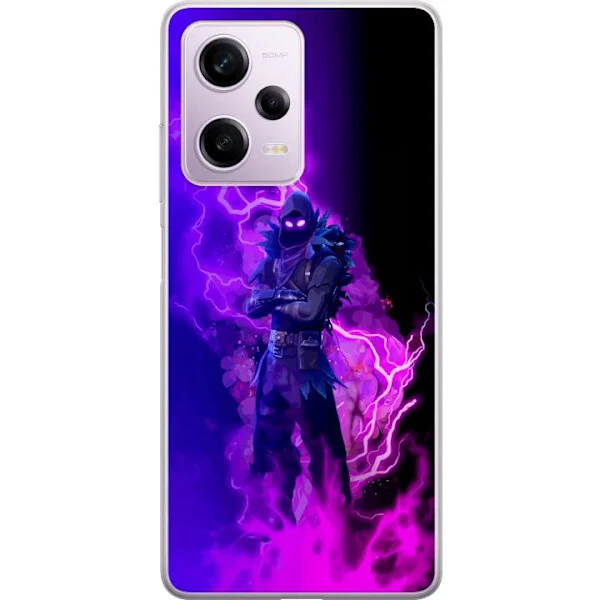 Kompatibelt Mobilskal till Xiaomi Redmi Note 12 Pro Mörk lila fantasykrigare med glödande ögon och elektrisk energi i dramatisk spelinspirerad stil