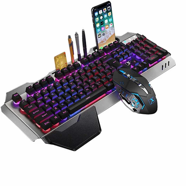 2.4G Mekanisk Følelse Trådløst Tastatur og Mus Sæt, Vandtæt LED Baggrundsbelyst Gaming Tastatur + 2400DPI 6 Knaps Mus