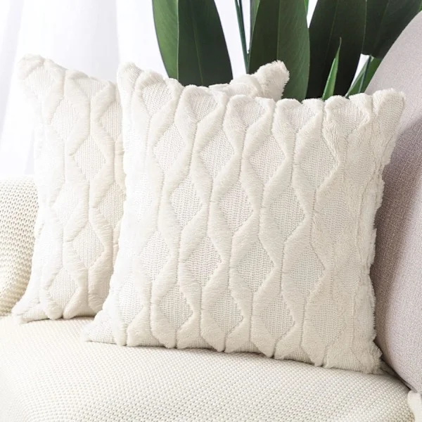 Sæt med 2 bløde plys korte uld velvet dekorative pudebetræk luksus stil pyntepuder pudebetræk pudebetræk til sofa soveværelse firkantet 45x45 C