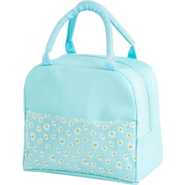 Insulated Lunch Bag for Women, Portable Waterproof Cooler Bag with Daisy Pattern Transparent Compartment, Lunch Bag