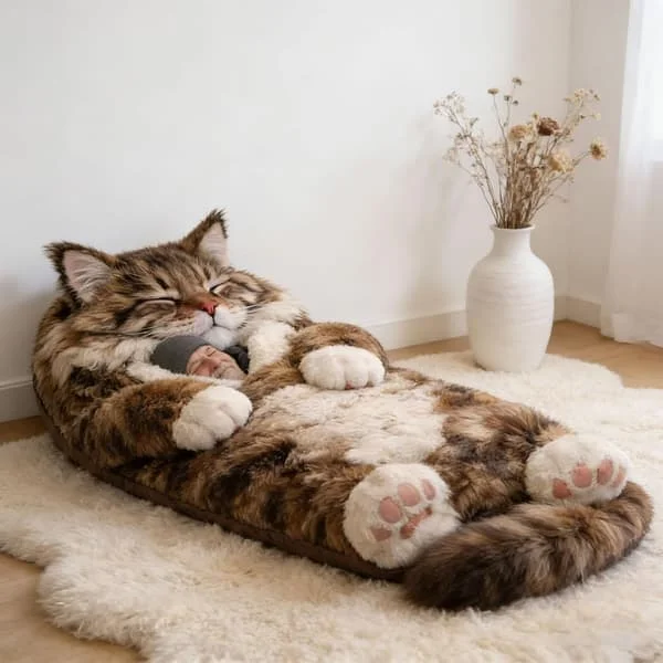 Fluffy Cat Sleeping Bag for Adults, Plush Cat-Shaped Sleeping Bag for Adults, Adorable Cat Envelope Sleeping Bags, Washable Warm Blanket, Color E