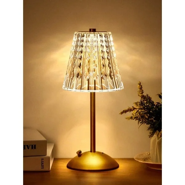 Touch Kristallampa, 3 färger uppladdningsbar lampa, sladdlös lampa för sovrum, Touch lampa sovrumslampa