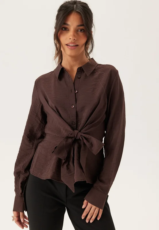 BUBBLEROOM - Tie Detail Shirt - Brown