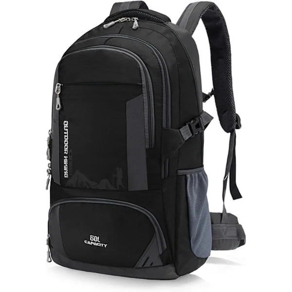 60L Waterproof Hiking Backpack Lightweight Camping Backpack Women Men Durable Daypack (Black, 60L)-FS-