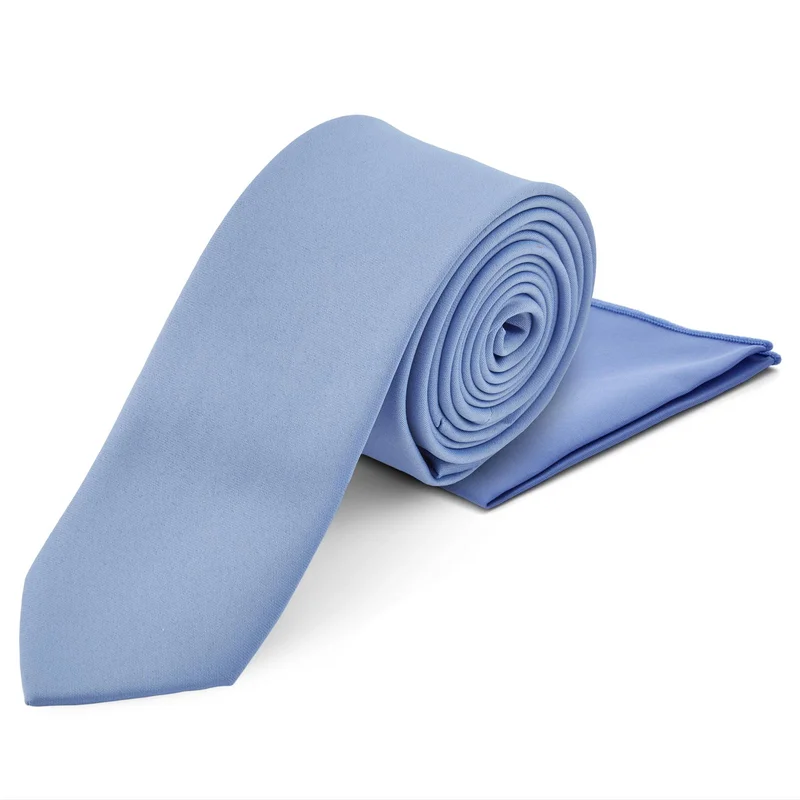 Cravatta e fazzoletto da taschino celeste per uomini - Set di fazzoletti da taschino