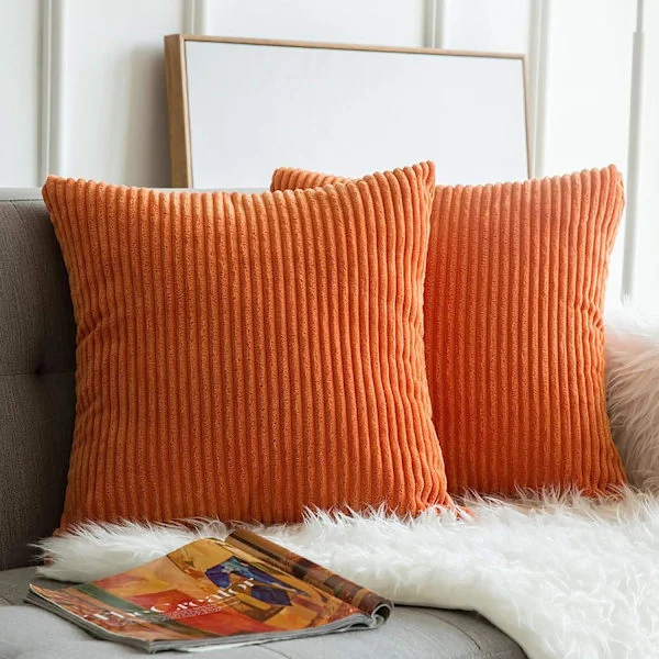 Pakke med 2 Høst Kordfløyel Myk Solid Dekorativ Firkantet Putetrekk Sett Putetrekk Putetrekk 45 x 45 Cm Oransje