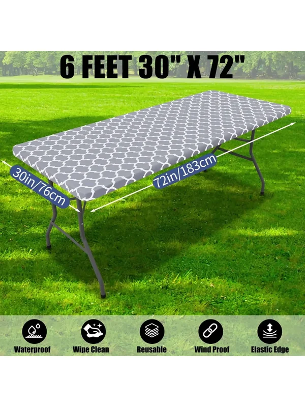 AliExpress - Housse de nappe rectangulaire, nappe ajustée élastique en polyester, convient aux tables pliantes de 6 pieds, pique-nique, camping, plein