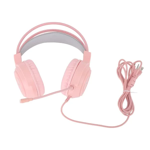 Gaming Headset RGB 7.1 Surround Sound USB 3.5mm Dual Jack Kablede Hovedtelefoner til PC Konsol Laptop Pink