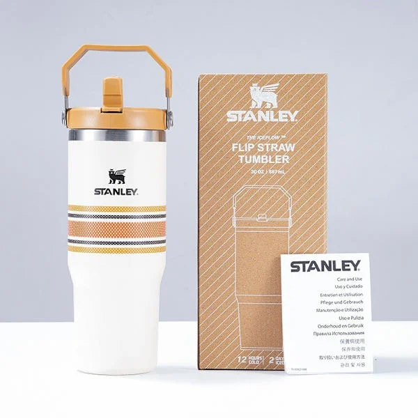 Flip Straw Flaska Med Sugrör 887ml - Håller i 12+ Timmar - Läcksäker - Rostfri Stålflaska - BPA-fri Resemugg