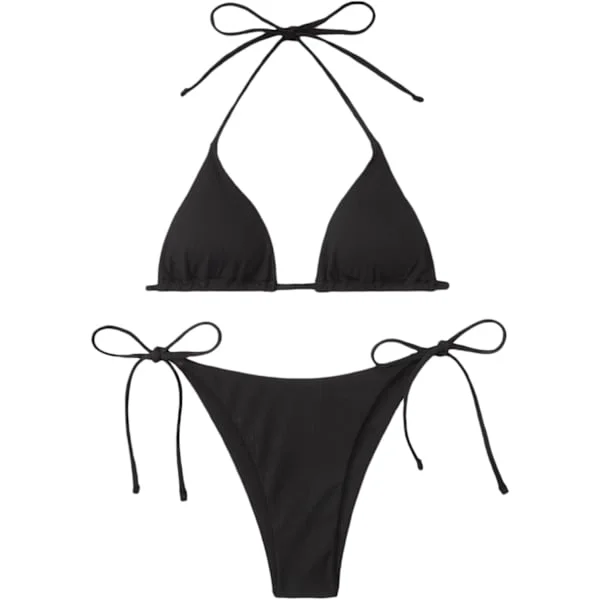 WJSM Dame Halterneck Tie Side Triangle Bikini Set Høy Skjæring 2 Delers Bikini Badetøy